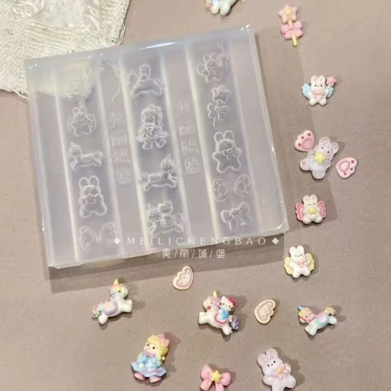 1pc Trojan Unicorn KT Jelly Beans  3D Acrylic Nail Mold Hand Engraving Mold Nail Art Decorations Silicone Nail Art view 6