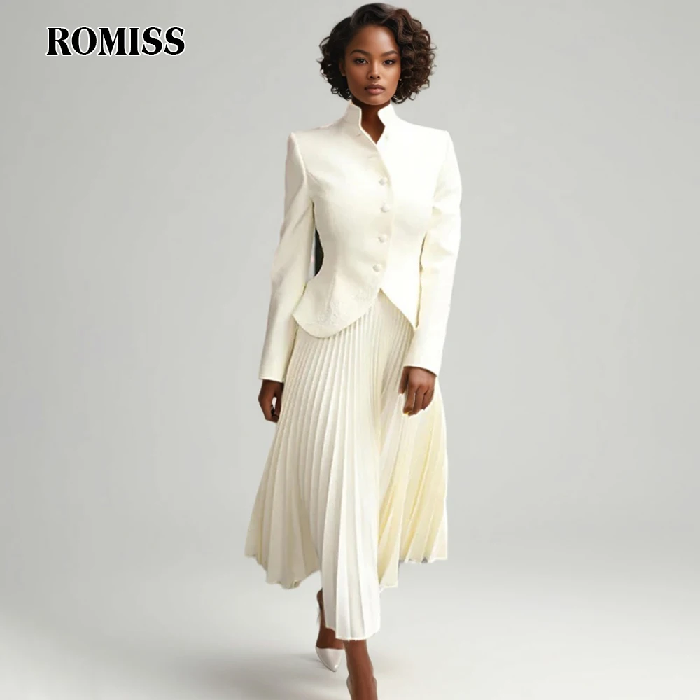 ROMISS Solid Elegant Two Piece Set For Women Stand Collar Long Sleeve Spliced Button Tops High Waist Skirt Set Female New