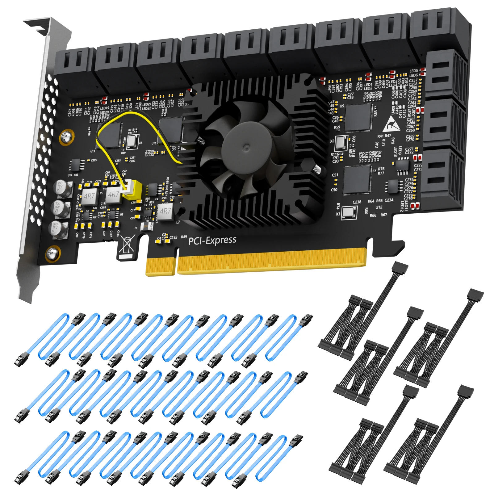 24-Port SATA 3.0 PCIe Expansion Card, 6Gbps PCIE X16 Interface Storage Controller Card for Desktop PC Server NAS