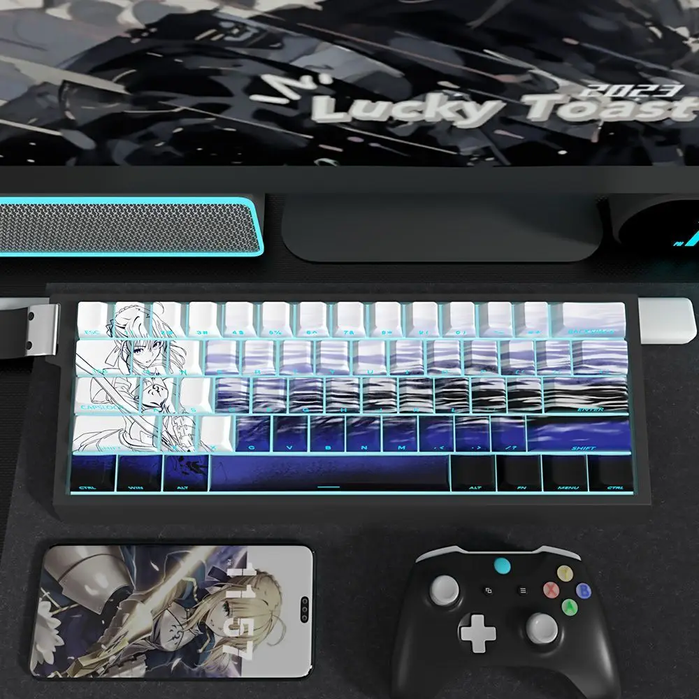 

Side Print Translucent 73 Keys Saber Keycaps Anime Dye-sub Key Caps PBT Cherry Profile for Mechanical Keyboard ND63Ace60/65/68
