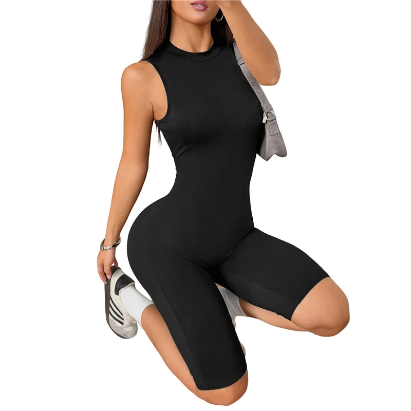 

CGS-One-Piece Jumpsuits For Women Sleeveless Workout Romper Tummy Control Shorts Bodysuit