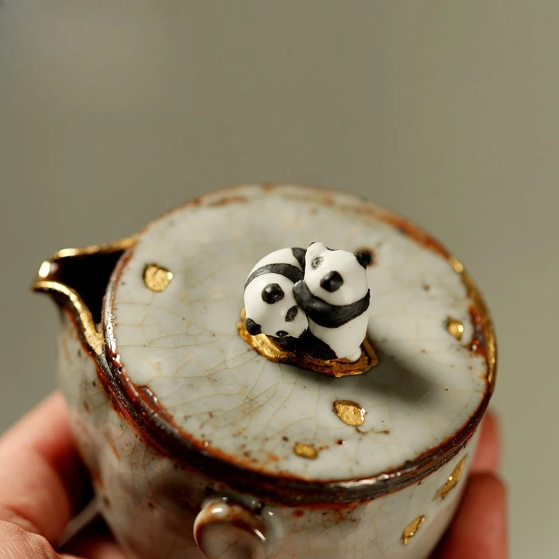 Handmade Shino Panda Treasure Bottle Hand Grab Pot Takayoshi Firewood Burning Kung Fu Tea Set Open Film Raising Line Cover Bowl