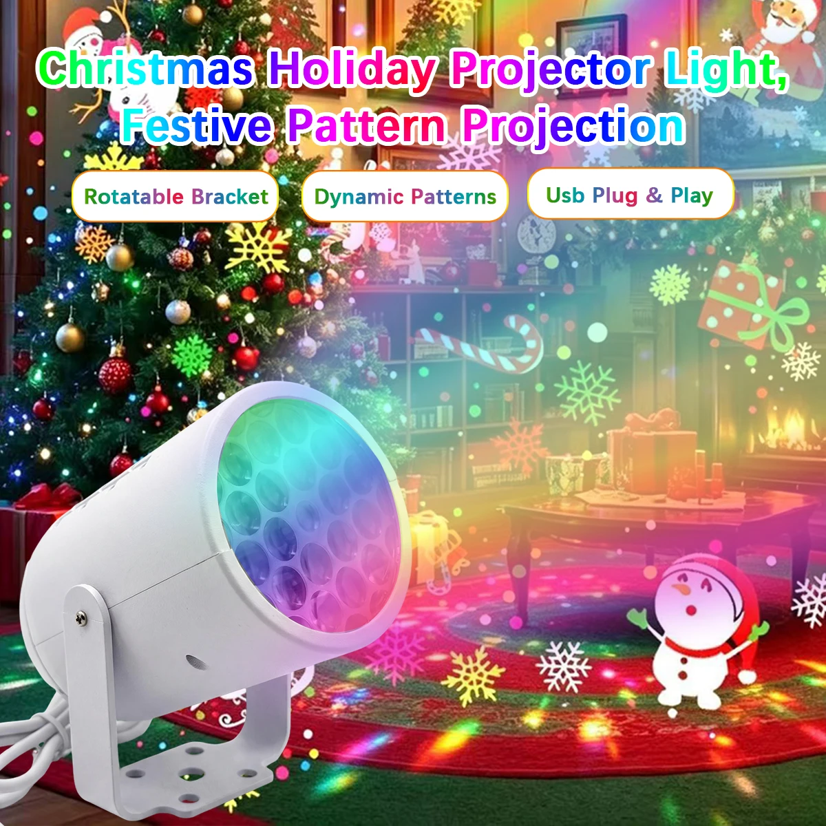 1PC LED Projector Light with Christmas Snowflake & Ocean Marine Patterns USB Rotating Lamp for Room Decor Holiday Home