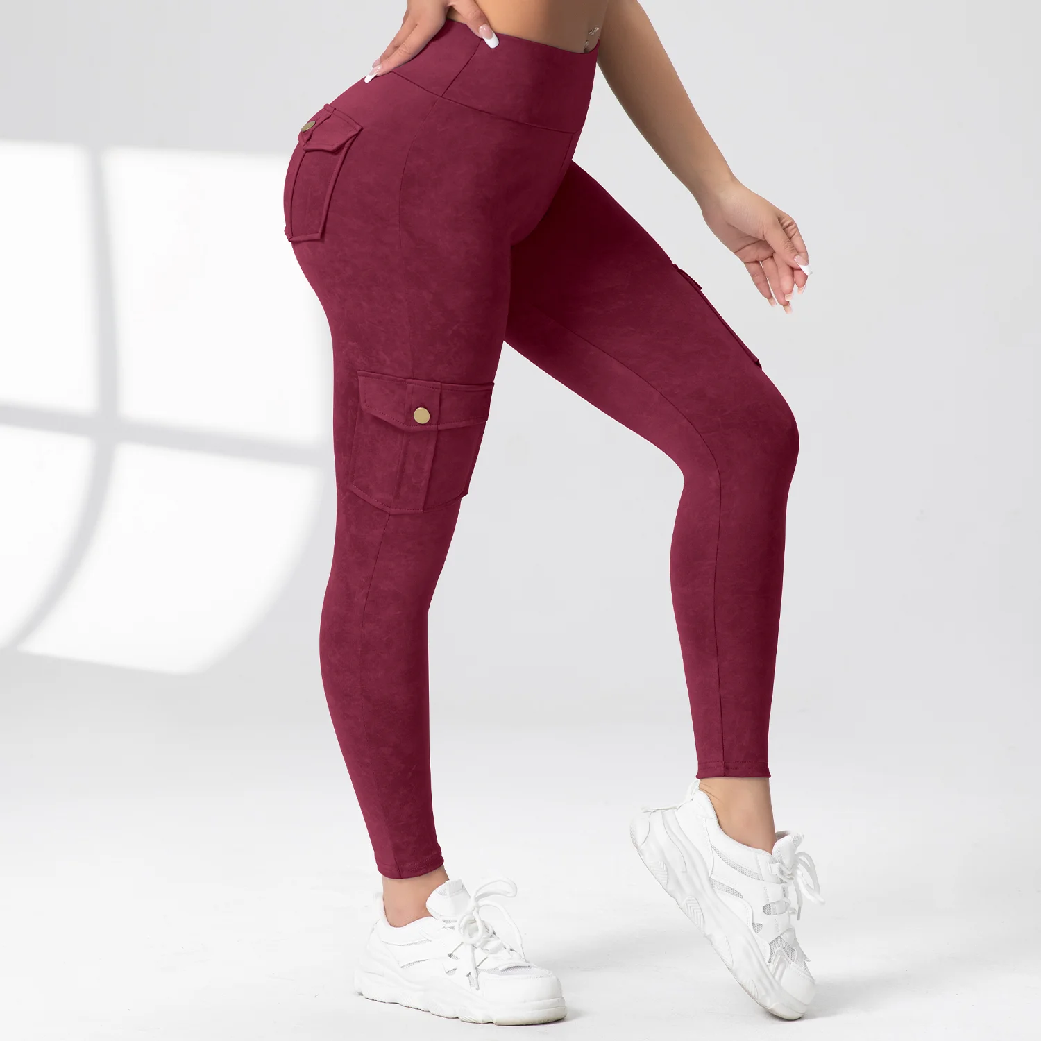 Women Washed Print Work Pocket Leggings Slim Elastic Fitness Tights  Butt Lifting Athletic Pants Outdoor Casual Activewear