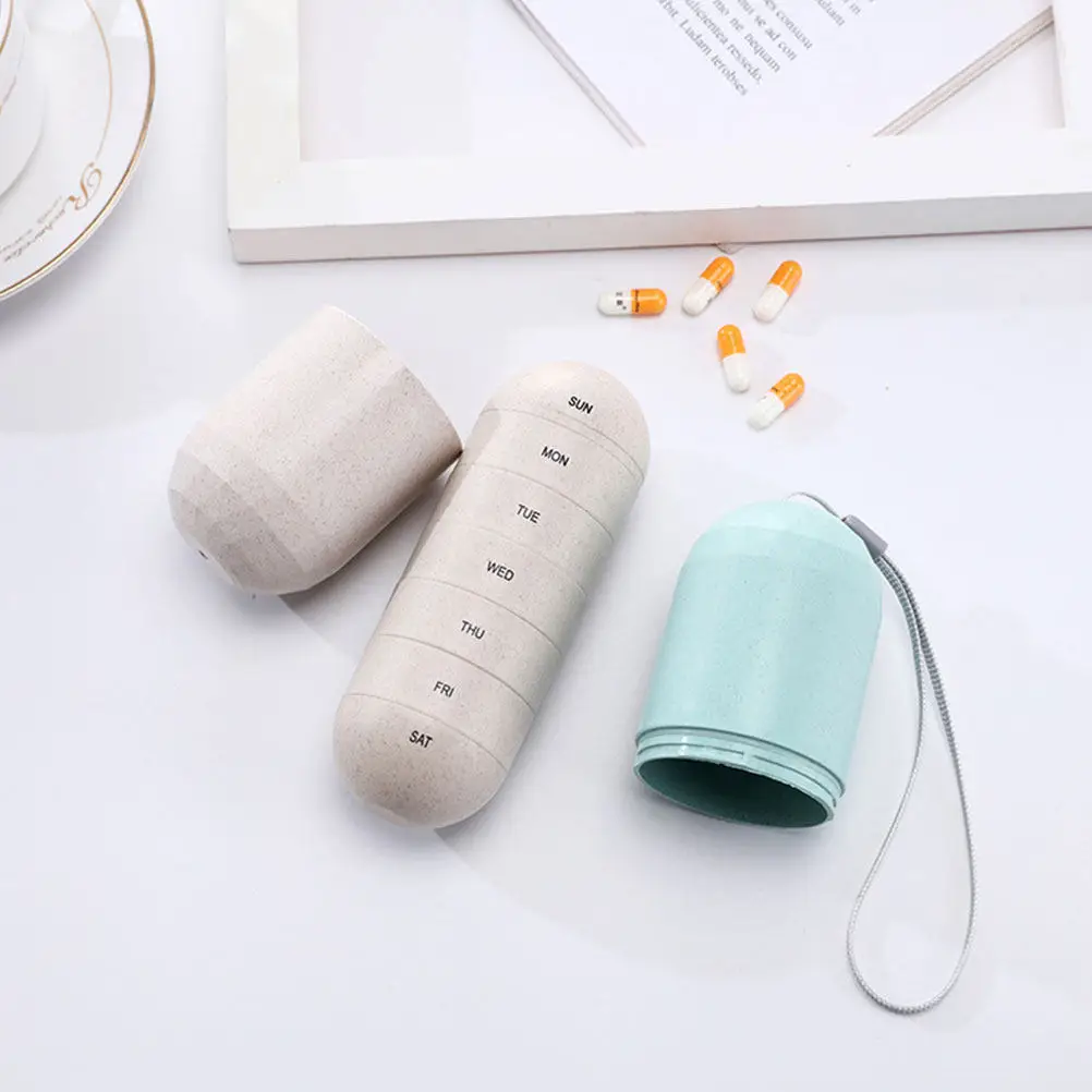 

1Set Wheat Straw Weekly Pillbox 7-Day Stackable Medicine Organizer with Screw-on Lids Portable Lightweight Travel-Friendly