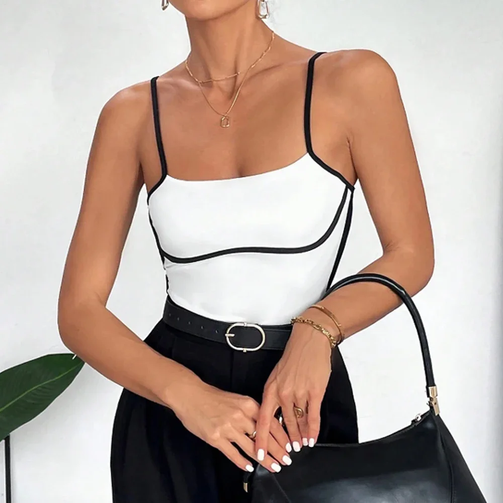 

Tanks Summer Chic Basics Patchwork Sleeveless Square Neck Wrap Casual Tanks For Women