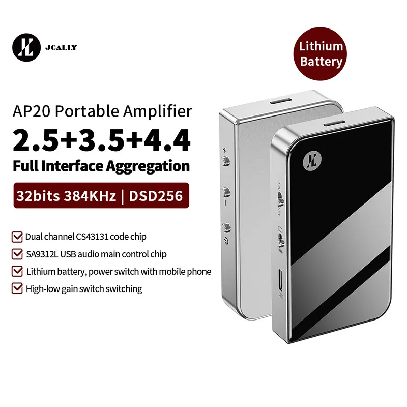 

JCALLY AP20 Protable Amplifier Dual DAC Chip 2.5/3.5/4.4 Built-in Lithium Battery Portable DAC & Amp PCM 32bits 384KHz DSD256