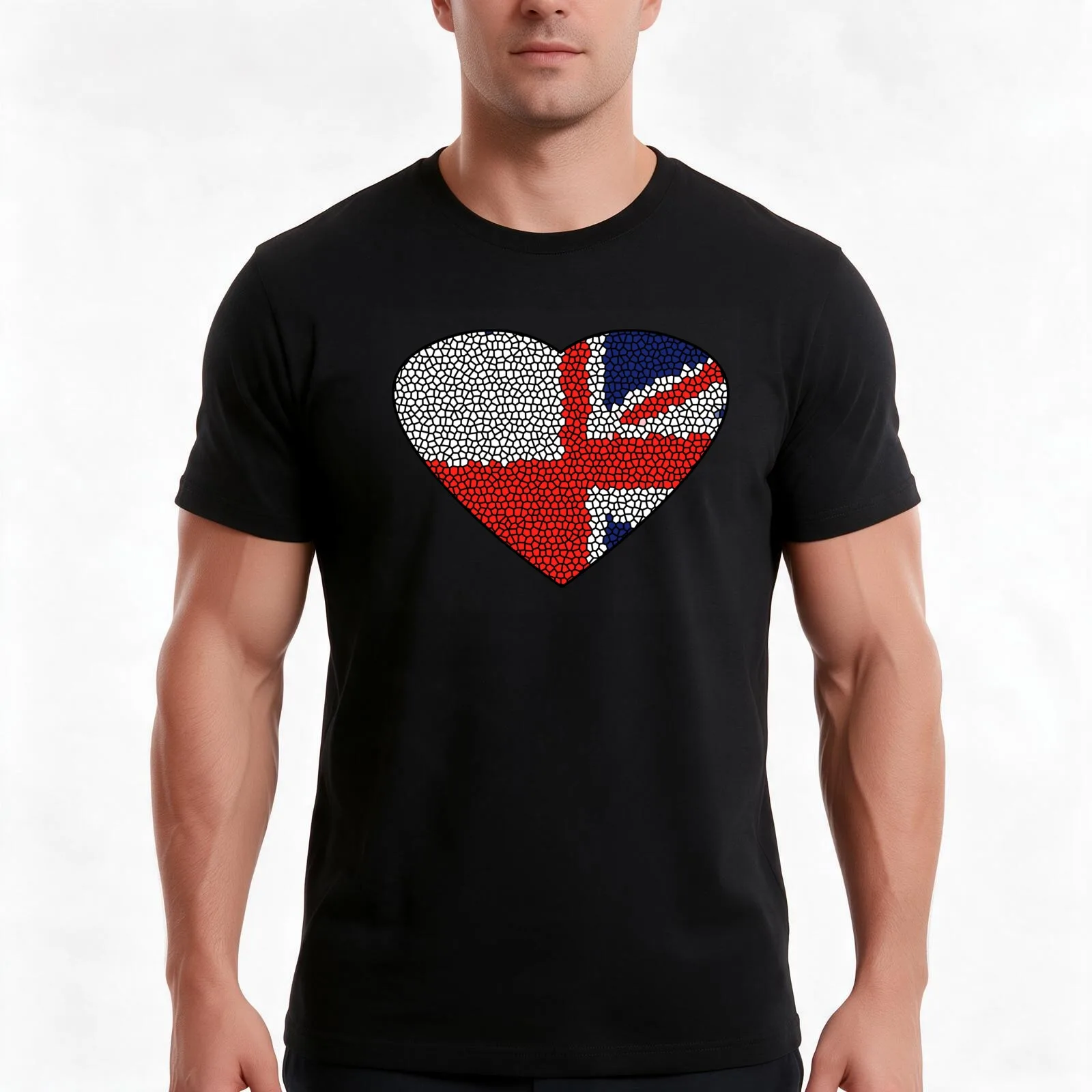 British- Polish white and red and blue Heart T-Shirt, Summer Casual Cotton Tee, Oversized Streetwear Tops, Vintage Graphic Print