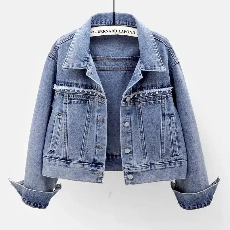 High End New Spring Autumn Versatile Denim Jacket Women's Short Rivets Korean Style Casual Denim Coat Fashionable Loose Outwear