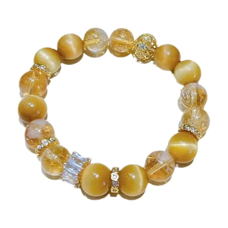 ธรรมชาติ Citrine Gold Tiger Eye สร้อยข้อมือผู้ชายธุรกิจ Fortune Ashore สร้อยข้อมือสนับสนุนการระบุ