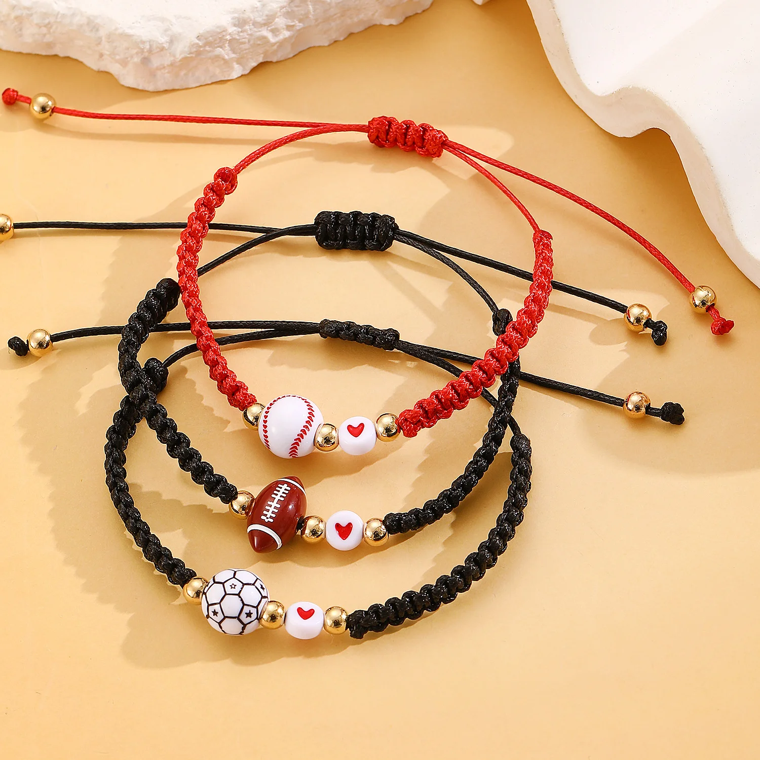 Trendy Gym Basketball Football Baseball Bracelet For Man Women Handmade Braslet Heart Beads Gift For Boyfriend Pulseras Jewelry