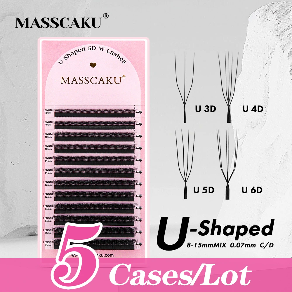 

MASSCAKU 5cases/lot U-shaped 4D 5D Eyelash Extension Mixed Length Hand-woven Mesh Net Cross Natural Wispy Eyelashes Makeup Tools