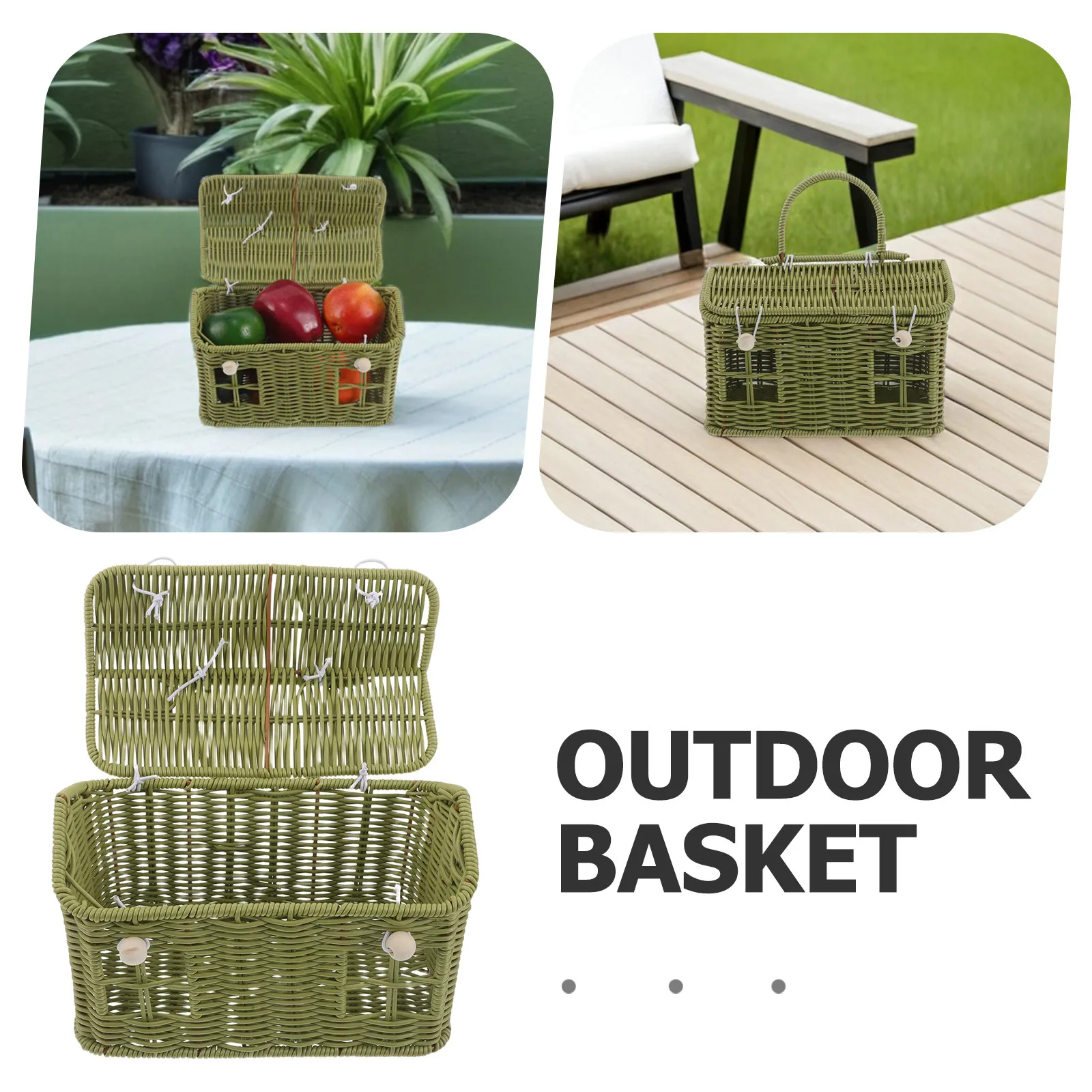 Hand-Woven Imitation Rattan Picnic Basket with Handle Vintage Farmhouse Style Breathable Fruit Harvest Storage