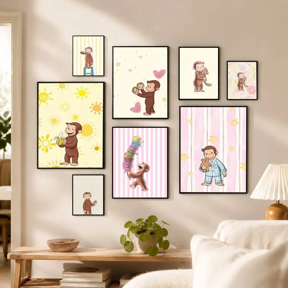 Curious George Poster Waterproof Wall Art Sticker For Bar Living Room Vintage Decor High Quality Print Gift