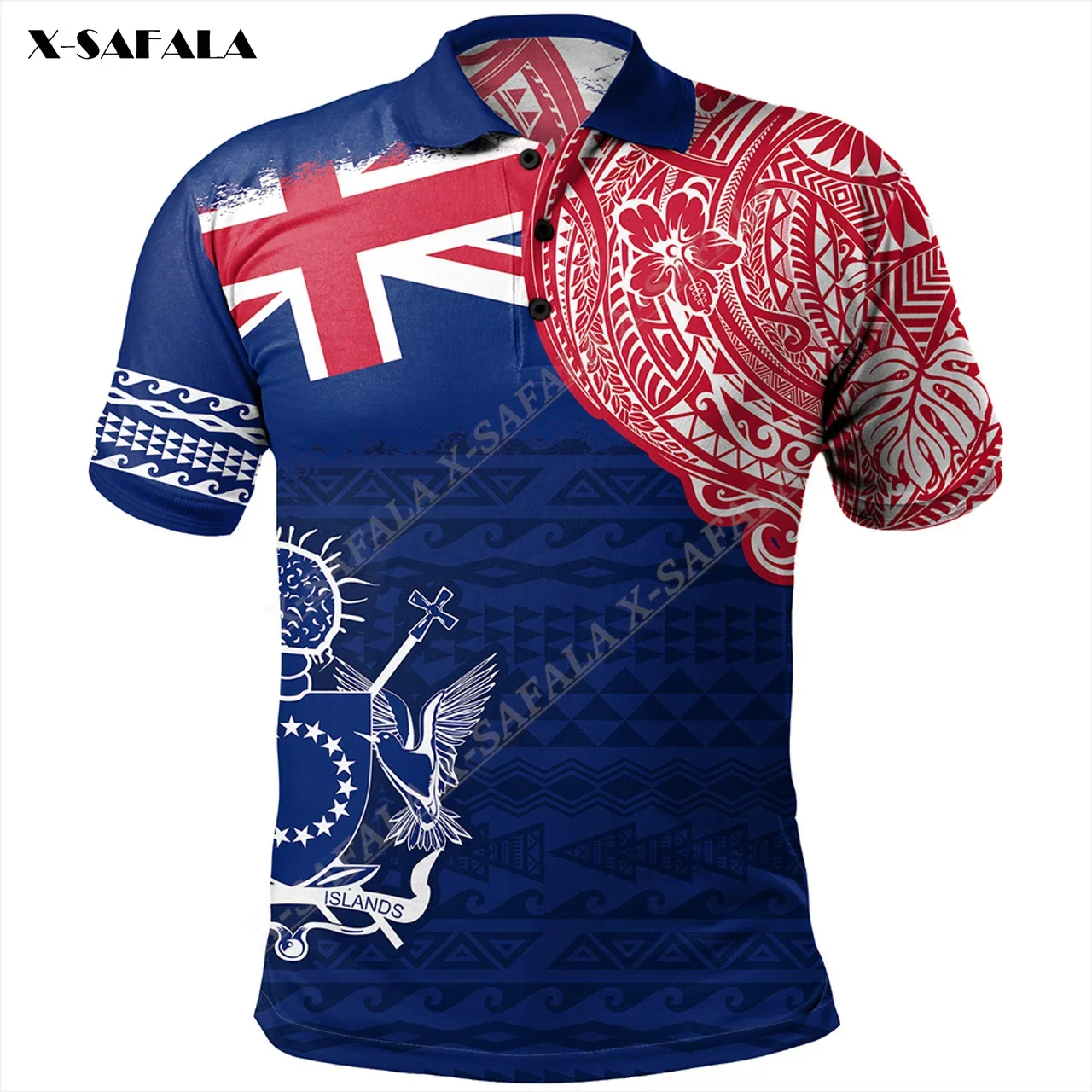 

Cook Islands Polynesian Flag Coat Of Arms 3D Printed Men Adult Thin Polo Shirt Collar Short Sleeve High-Class Quality Casual