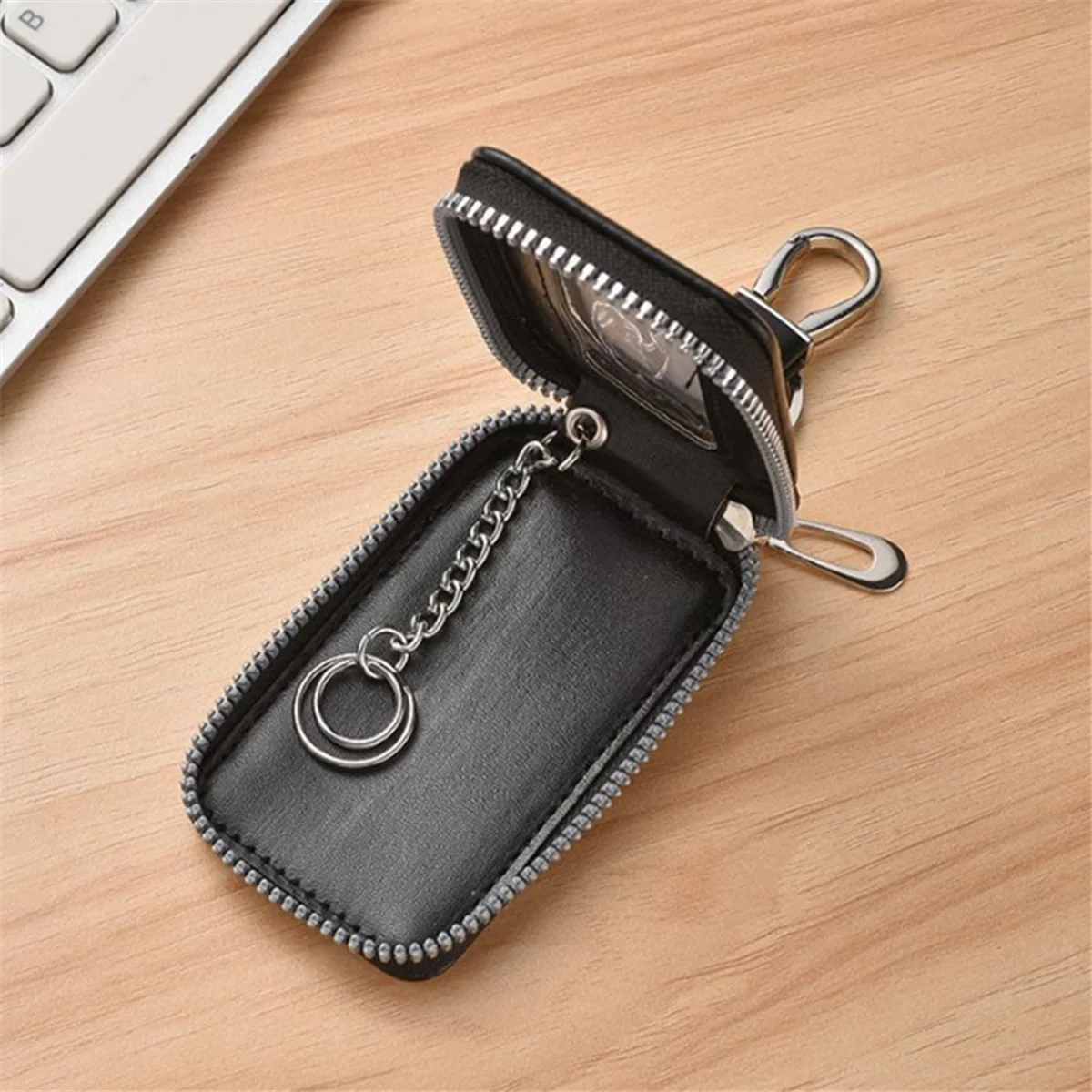 A002 Car Key Case Key Protector Smart Key Chain Coin Holder Keyring Wallet Zipper Retro Bag for Auto Remote Key