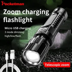 Super Bright LED Flashlight Zoomable Long Range Torch Rechargeable Portable Light Built-in Battery Waterproof Lamp Searchlight