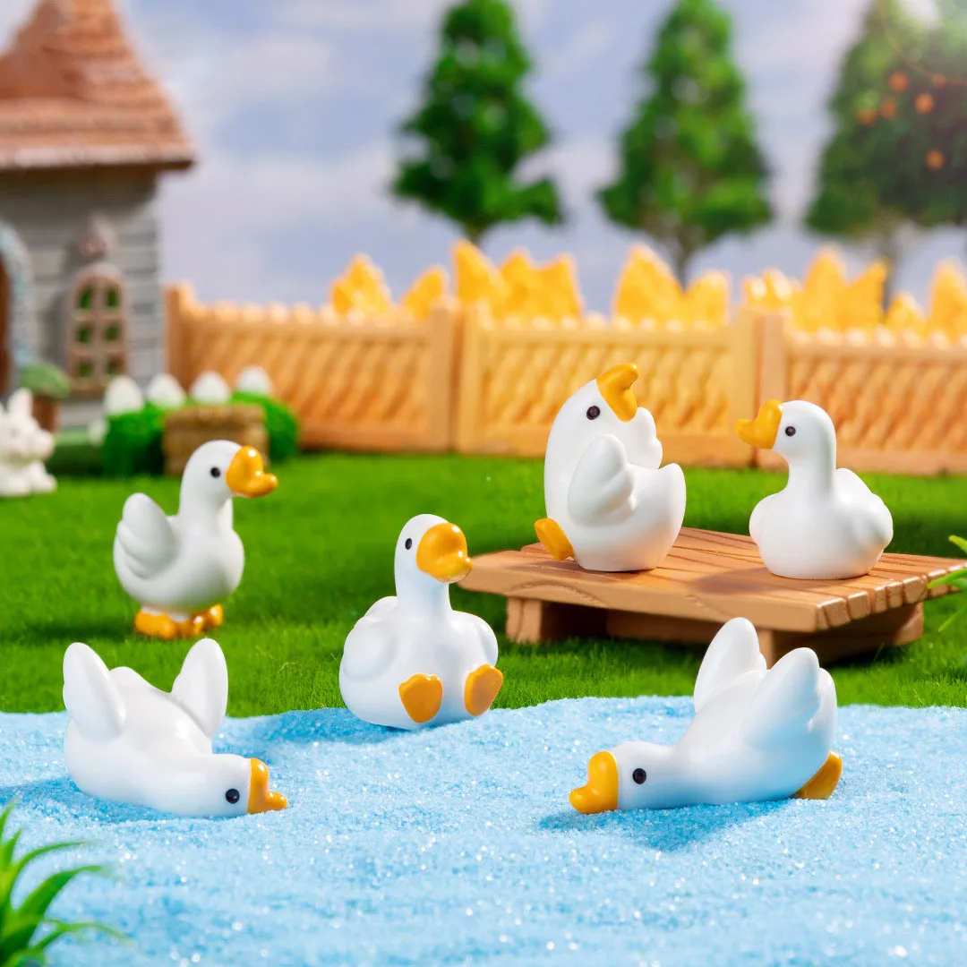 6pc Cute Goose Duck Cartoon Animal Resin Craft Miniature Figure