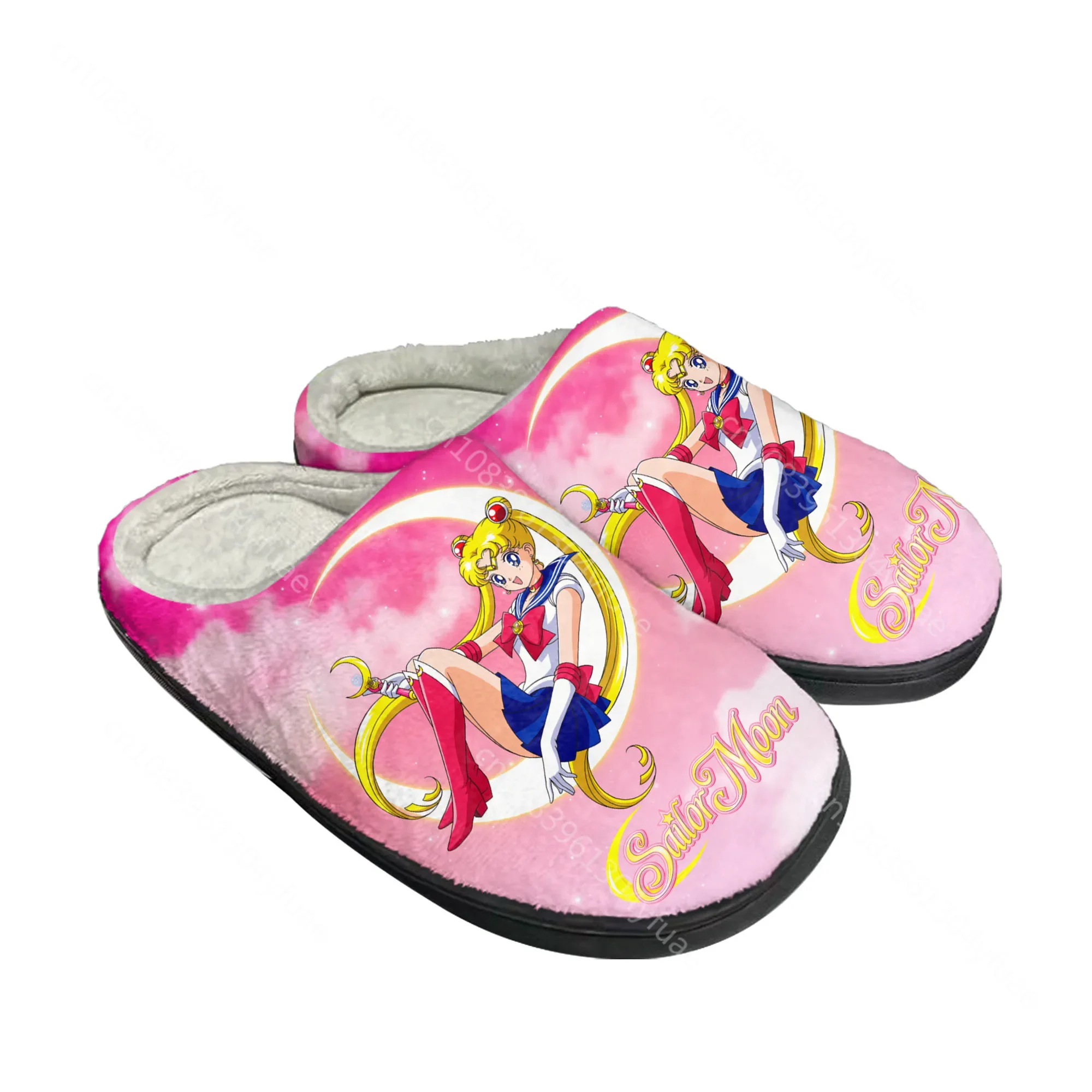 Anime Manga Chinelos de marinheiro dos desenhos animados para homens e mulheres, sandálias de pelúcia personalizadas, casual manter sapatos quentes, chinelo térmico, algodão caseiro, anime lua