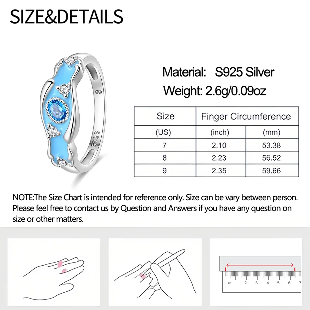 

925 Silver Blue Zircon Creative Geometric Ring Ocean Closed Ring Fashion Exquisite Party Jewelry Valentine's Day Birthday Gift
