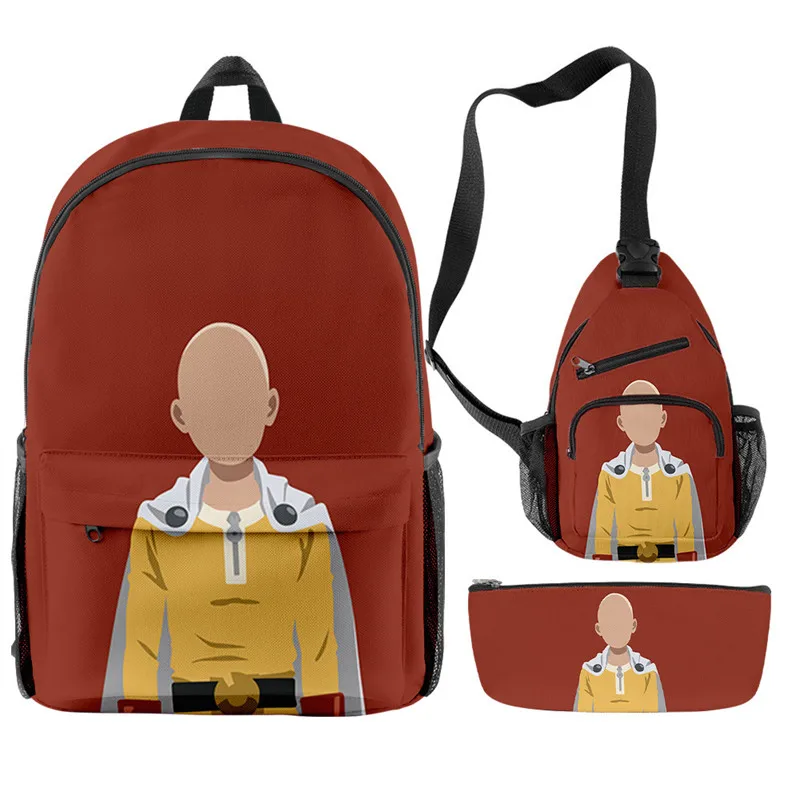 Trendy Youthful Anime One Punch Man Saitama Oppai 3pcs/Set Backpack 3D Bookbag Laptop Daypack Backpacks Chest Bags Pencil Case