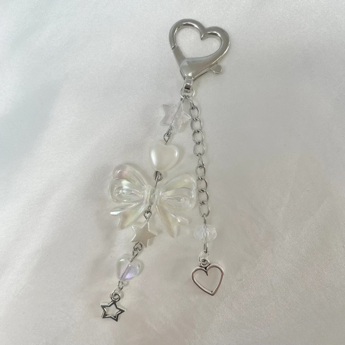 

Handmade white ribbon beaded keychain | Y2K Butterfly Star Keychain