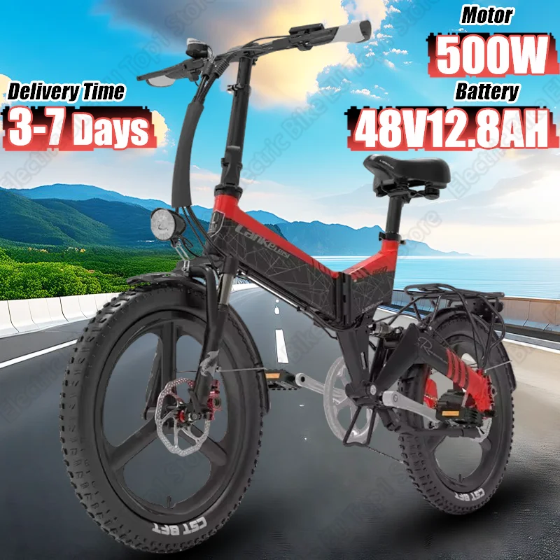 Electric Bicycle Folding 500W Brushless Motor 48V12.8AH Battery Adjustable Speed Ebike 20-inch Tire Outdoor Sports Electric Bike