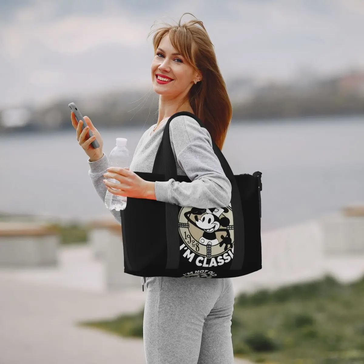 Custom Mickey Mouse Steamboat Willie Beach Tote Bag for Women Large Compartment Beach Gym Travel Bags