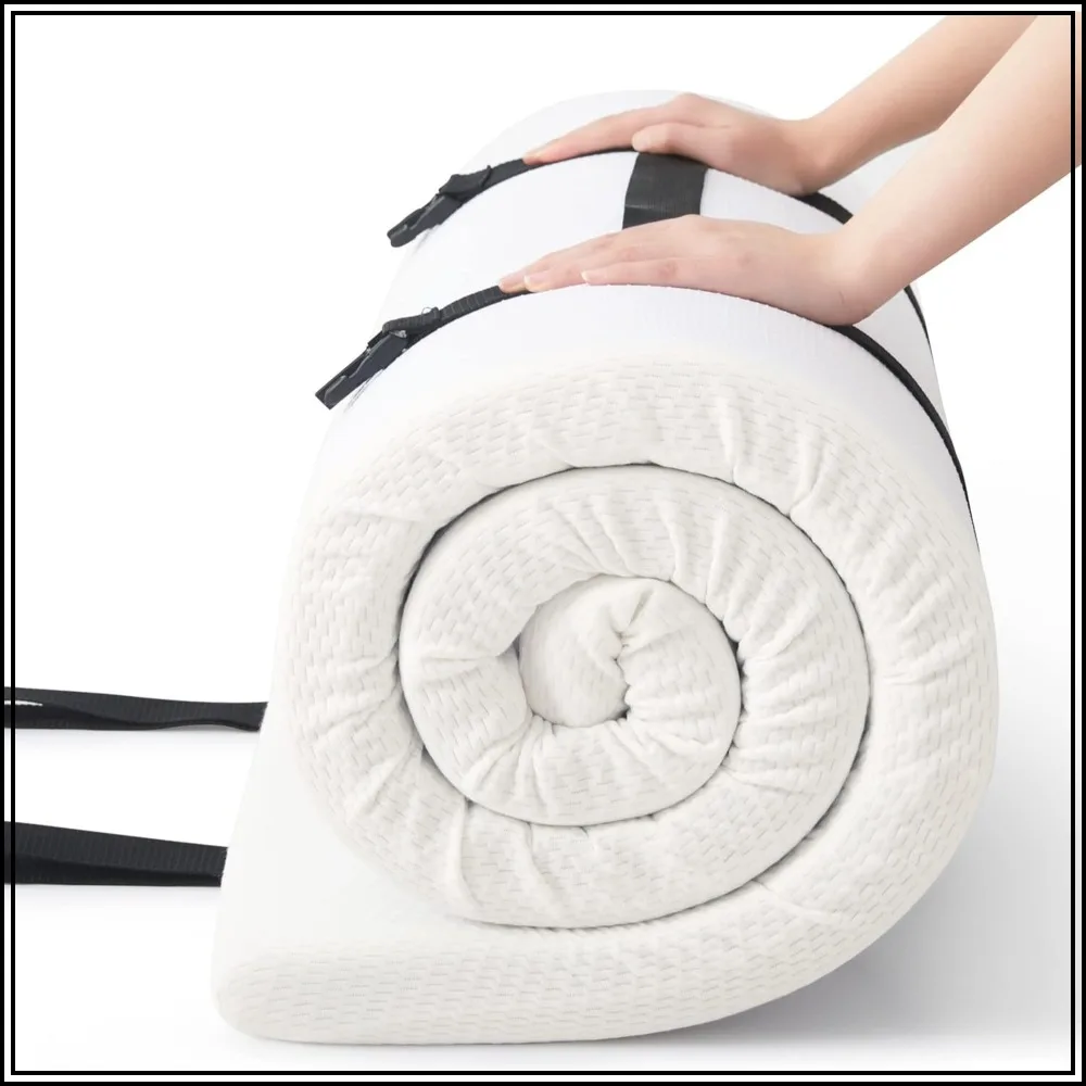 2 Inch Cot Mattress Topper, Narrow Twin Foam Cushion for Camping Cot, Sofa Bed, Pull Out Chair, Portable Roll Up Sleep Pad (75x30")