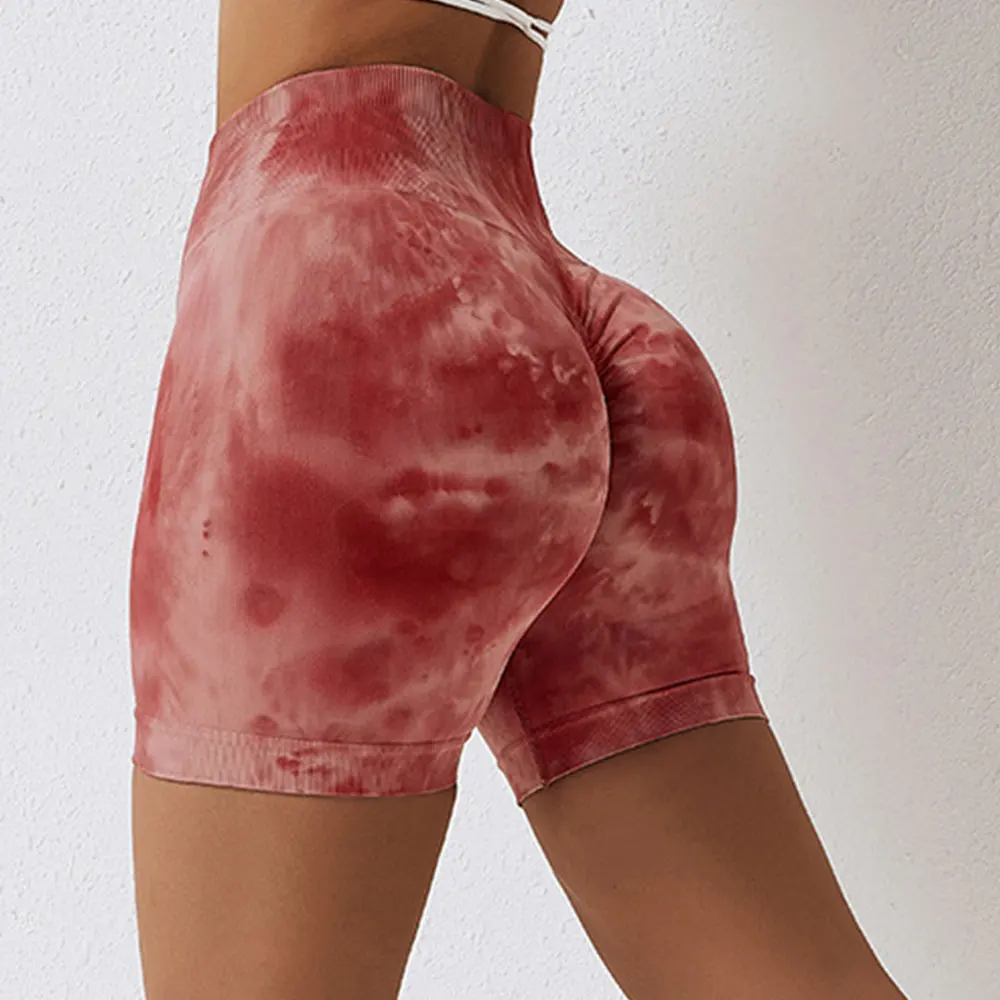 Sexy Tie Dye Style High Waist Quick Dried Fitness Triple Pants Honey Peach Hip Lift Yoga Sports Tight Shorts Seamless Push Up