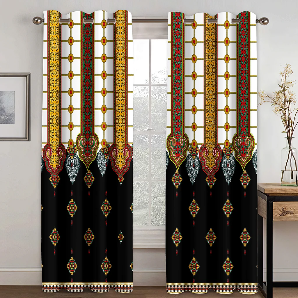 2Panels Ethiopian and Eritrean Traditional Curtains for Living Room Set Tilet Design High Quality Polyester Fabric Cortinas