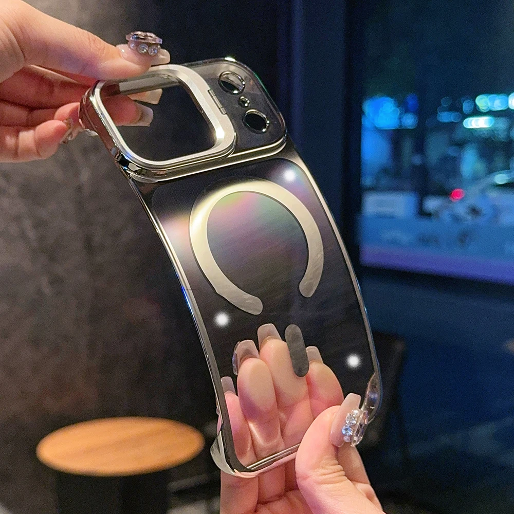 เคสบางเฉียบไร้ขอบ ระบายความร้อน ชุบแม่เหล็ก สำหรับ iPhone 17 Air 16 15 14 Pro Max 13 รองรับ Magsafe พร้อมที่ยึดกล้องโลหะ