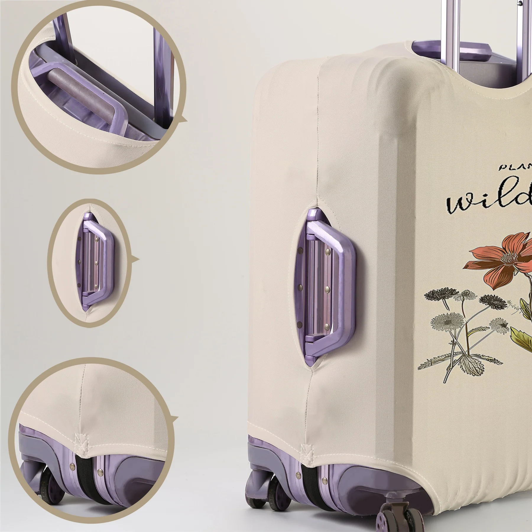 Wild flower illustration and slogan pattern luggage protection cover, suitable for 18-32 inch luggage covers, luggage handle glo