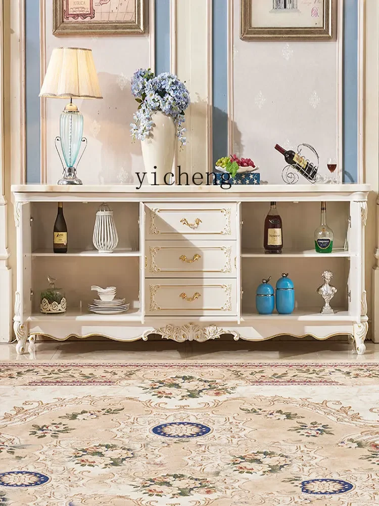 

ZZ dining side cabinet marble surface long cupboard solid wood carving flower entrance cabinet sofa partition cabinet