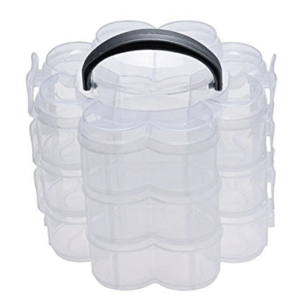 3-Tier Clear Plastic Stackable Organiser Storage Hobby Craft Box Container Jewellery Case - Clear