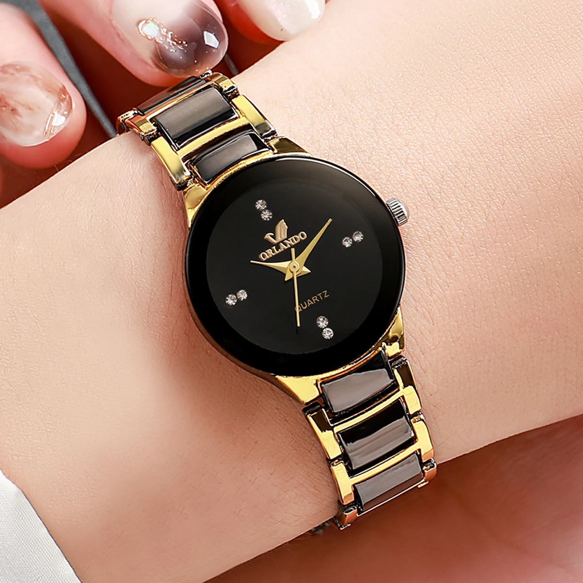 Reloj de pulsera de acero negro para mujer, relojes de cuarzo, vestido de mujer, reloj de moda