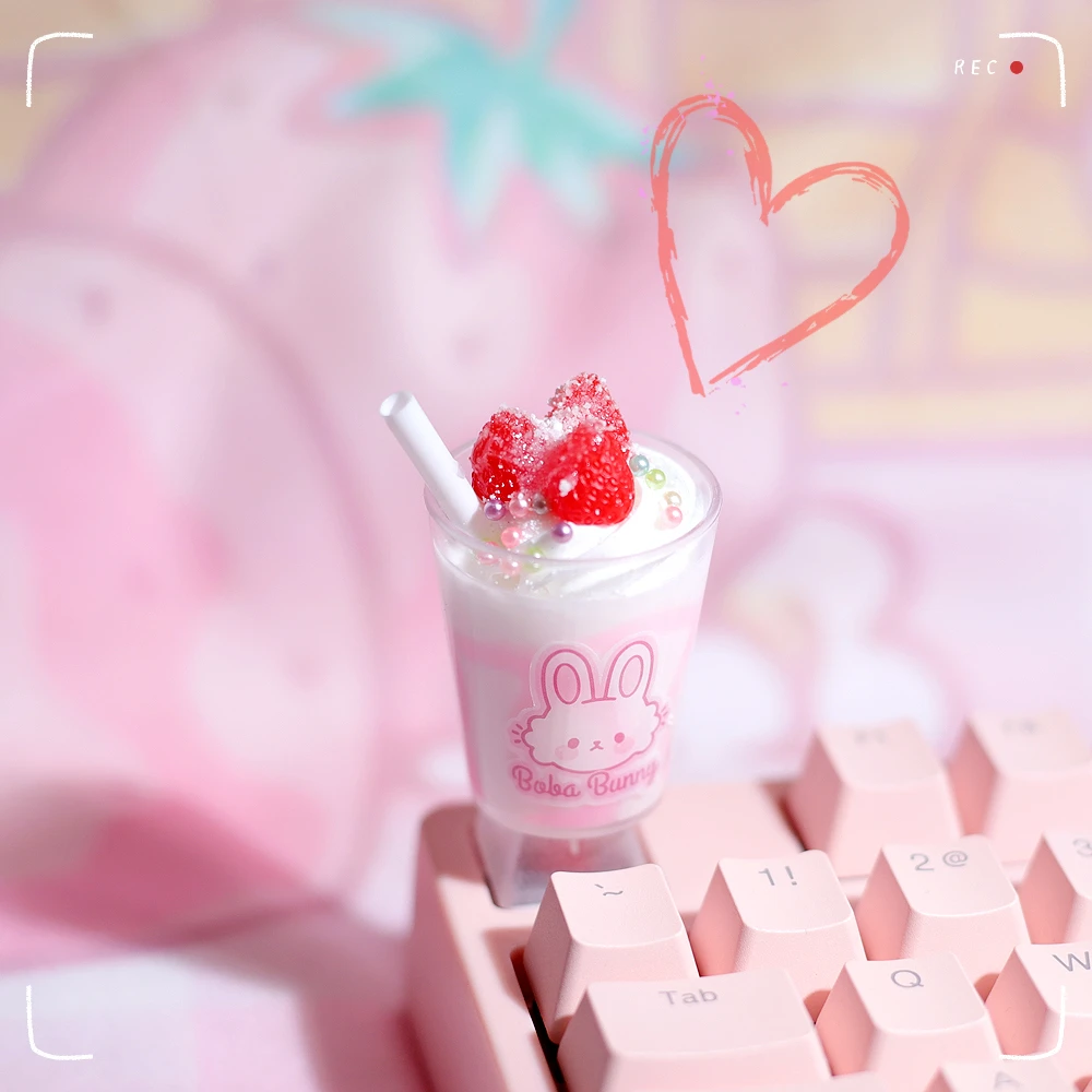 Tapa de Teclado mecánico para MX Switch, accesorios transparentes estéreo de helado, color rosa, bonitos dibujos animados Kawaii