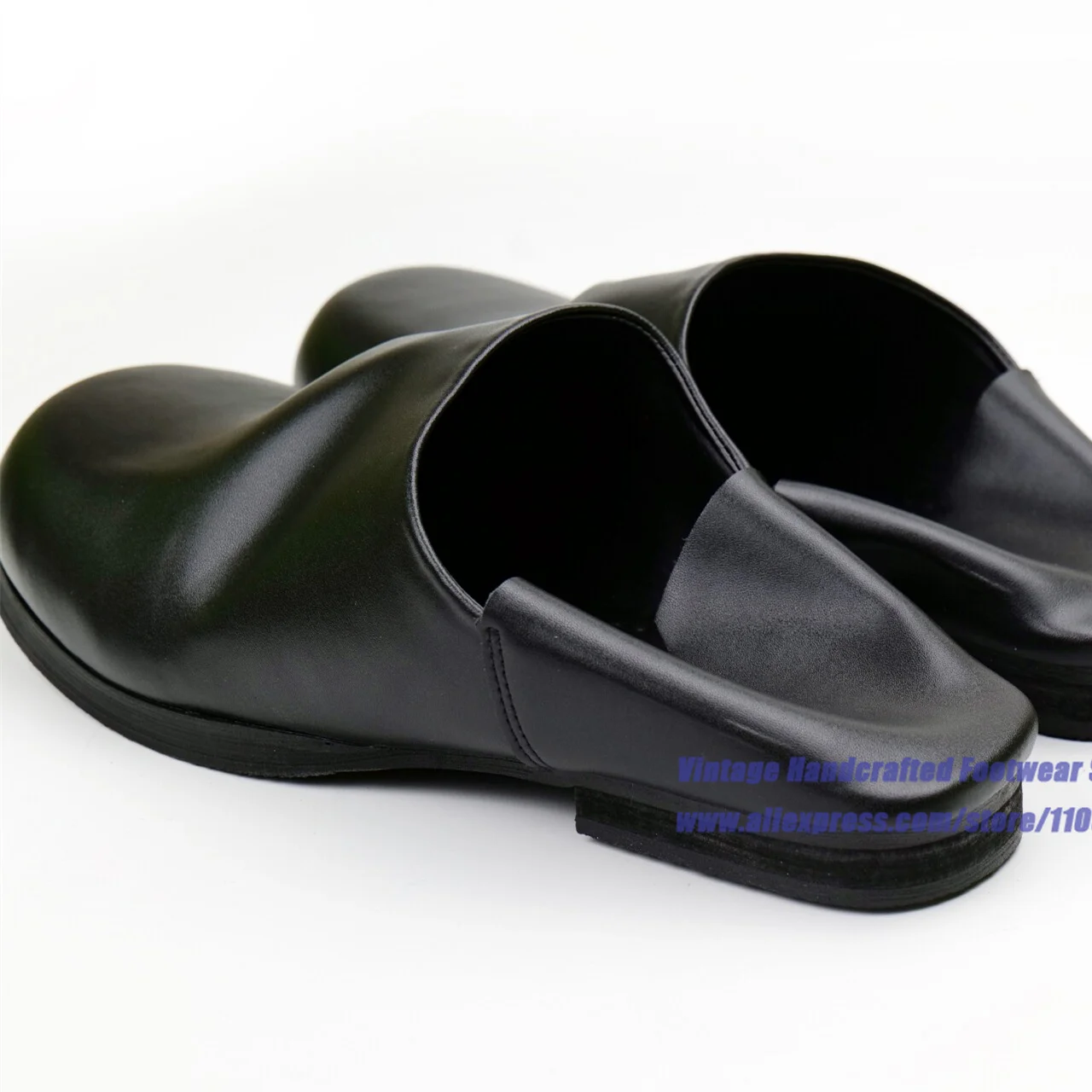 Men's Black Leather Mules Slippers Backless Slip-On Closed Round Toe Platform Flat Sole Casual Slippers Platform Men's Shoes
