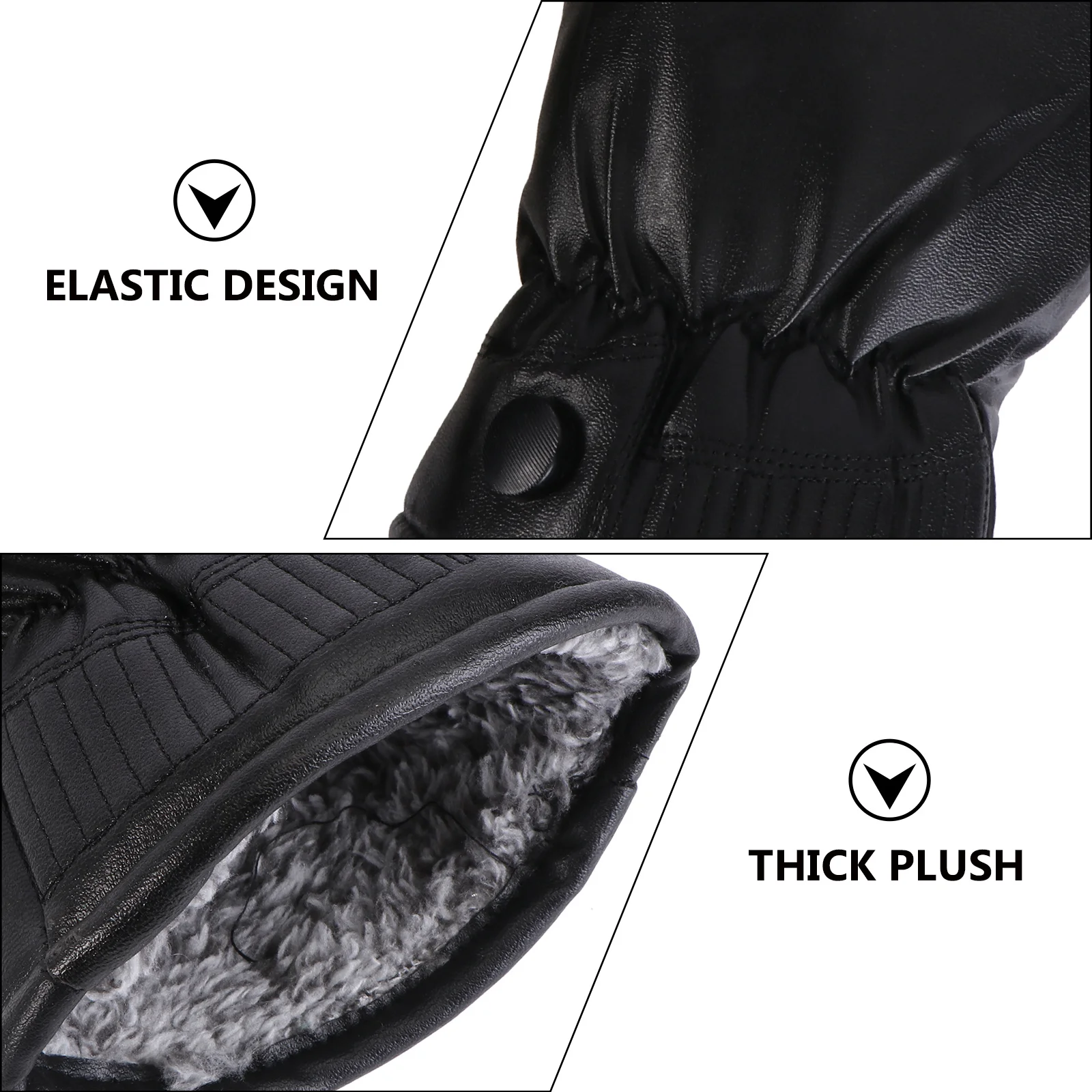 

PU Black Anti-Static Gloves Winter Warm Thick Lining for Ski Hiking Mountain Climbing Outdoor Sports Winter PU Gloves