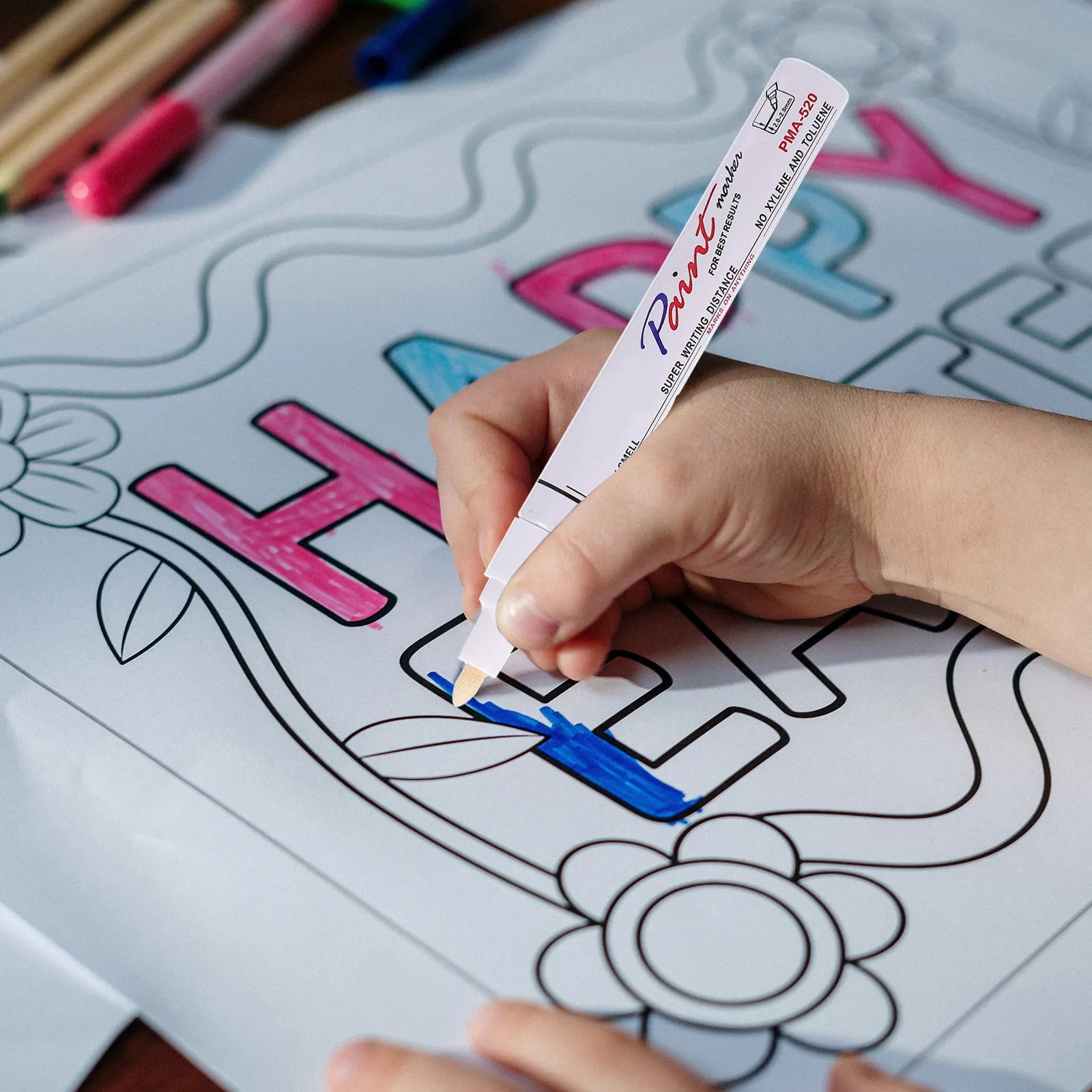 

6Pcs Paint Marker Pens Colored for Art Craft Drawing Painting Supplies Pack Paint Pens Graffiti Markers Car Touch Up Pen