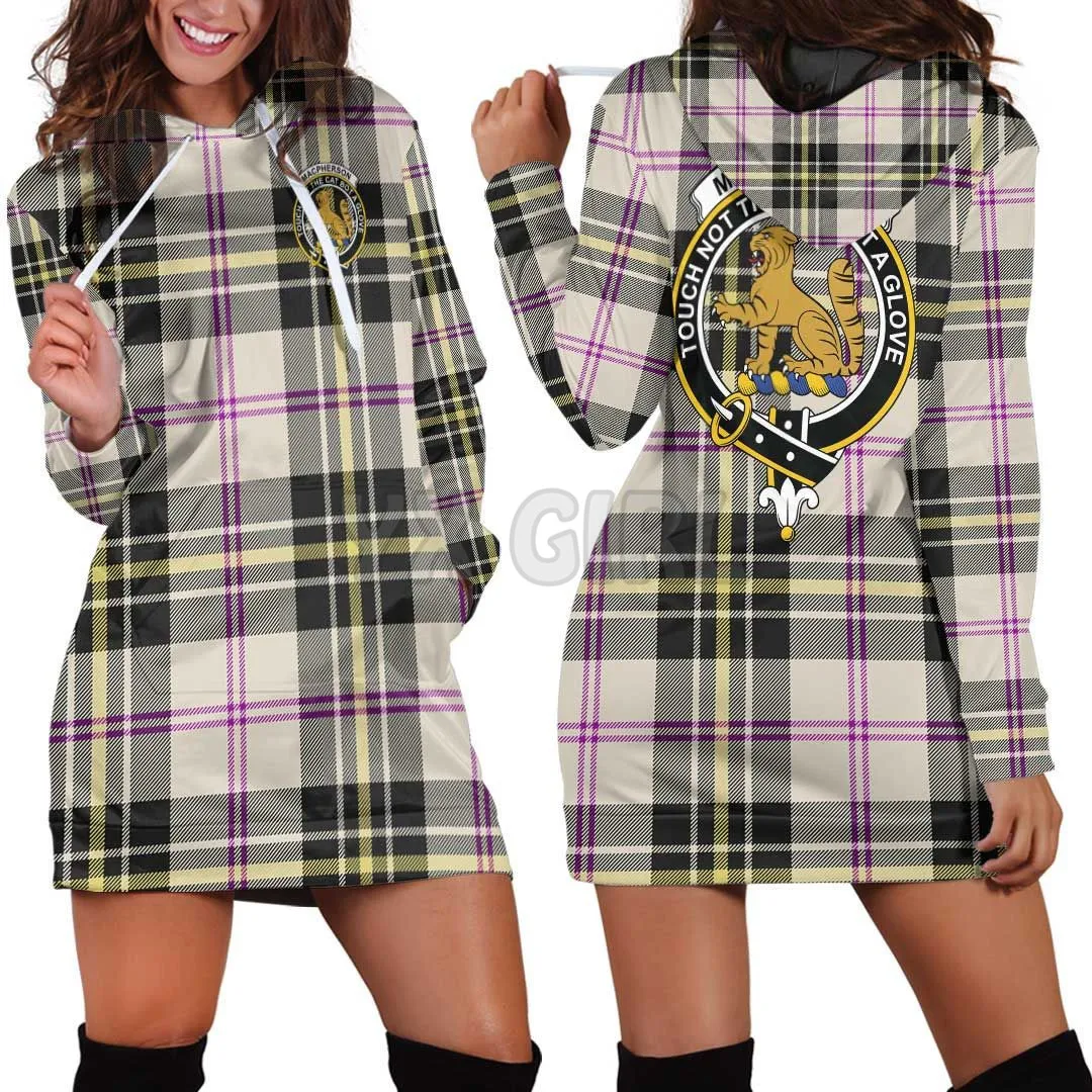 MacPherson Dress Modern Clan Tartan  3D Printed Hoodie Dress Novelty Hoodies Women Casual LongSleeve Hooded Pullover Tracksuit