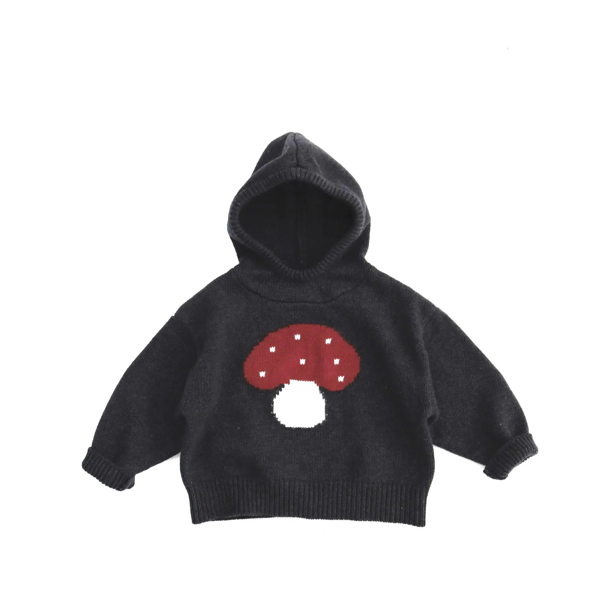 

2025 Autumn New Children Hooded Sweater For Boys Girls Long Sleeve Knit Hoodie Baby Mushroom Print Sweater Kids Knitted Tops