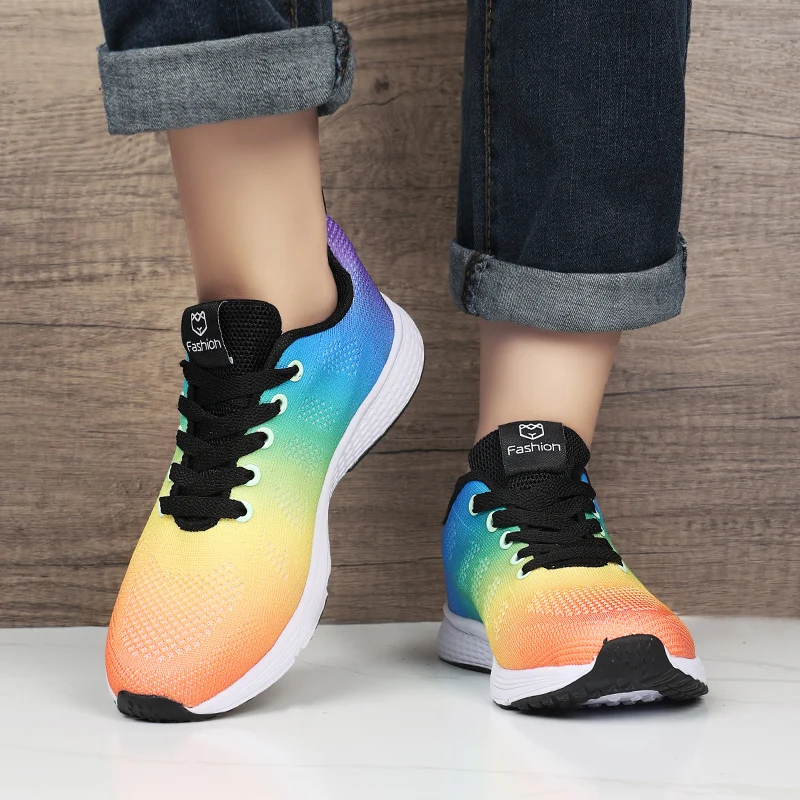 2025 New Rainbow Women Sport Shoes Fashion Platform Sneakers Ladies Spring Summer Flats Running Shoes for Woman Plus Size 35-42