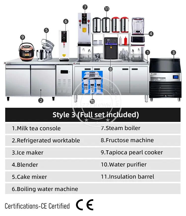 Customized 304 Stainless Steel Full Set Bubble Tea Machine Work Table With Refrigerator Cabinet For Milk Tea Shop Design