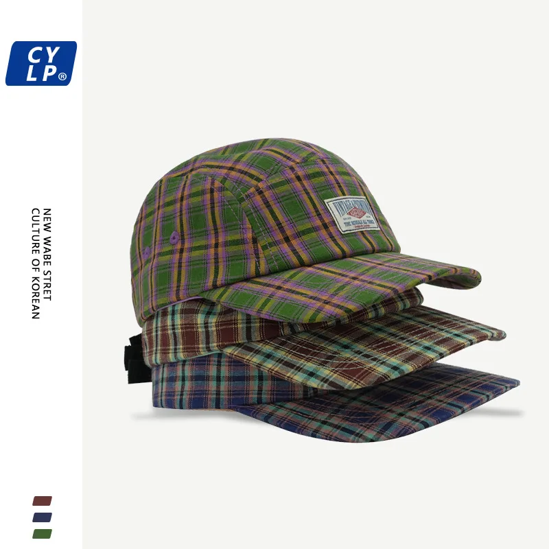 

Japanese New Niche Retro Plaid Women's Baseball Cap Spring and Summer Fashion Letter Sticker Label Sunshade Casual Sports Hat