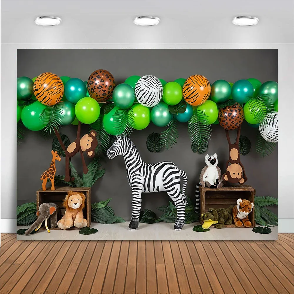 خلفية تصوير لموضوع حديقة الحيوان لعيد ميلاد الطفل الأول للأطفال صورة كعكة سحق الحيوان النمر حفلة راية فتاة استوديو الصور