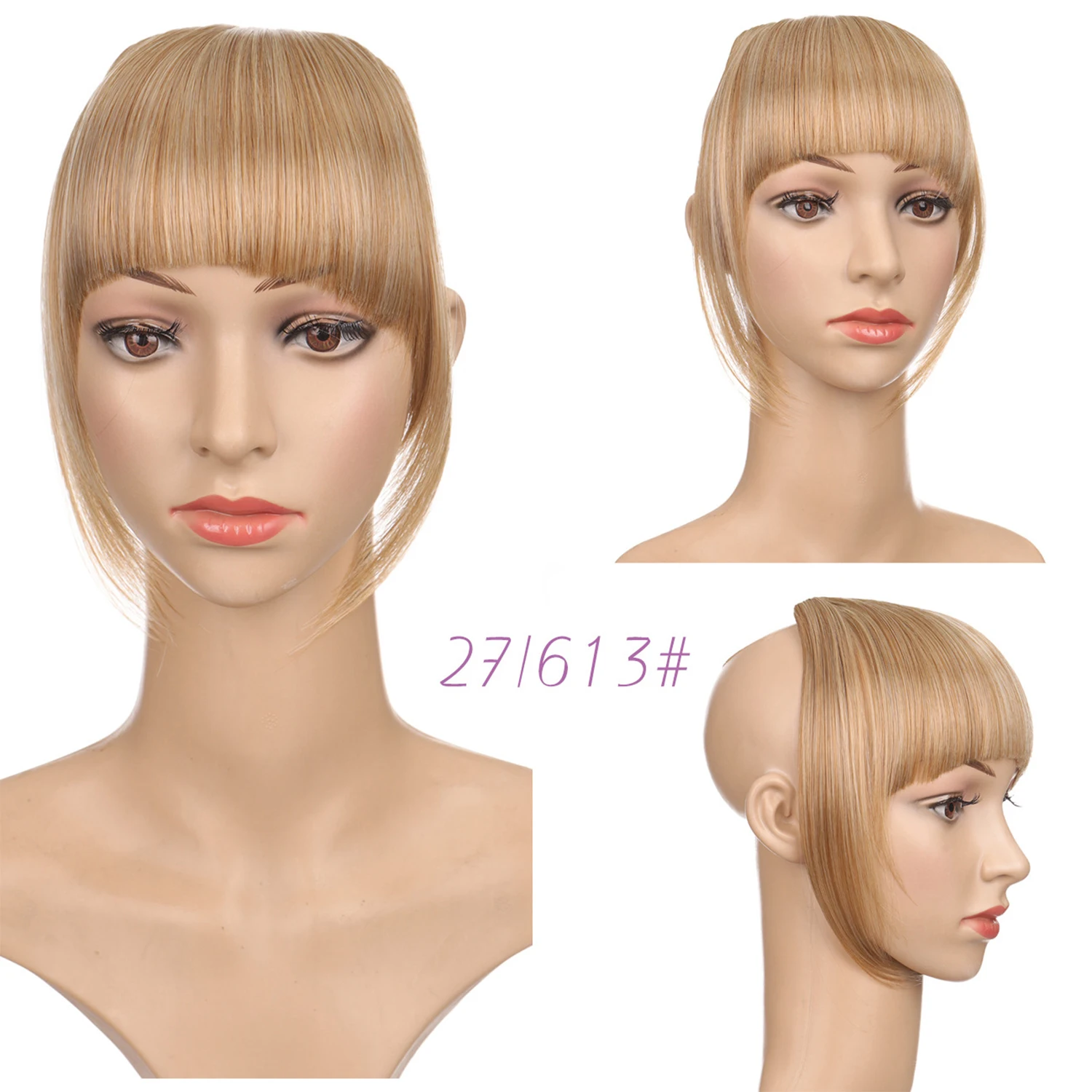 Synthetisch dameshaar Korte rechte stompe pony Natuurlijke nep-valse haarclip-in haarstukken voor zwarte hittebestendige vezels - afbeelding 1