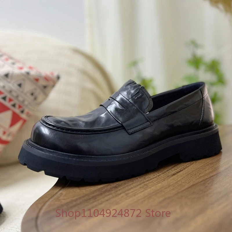 

Мужские лоферы на толстой подошве, классические черные, для офиса, деловые, повседневные, низкие, без шнурков, из натуральной кожи, мужская обувь