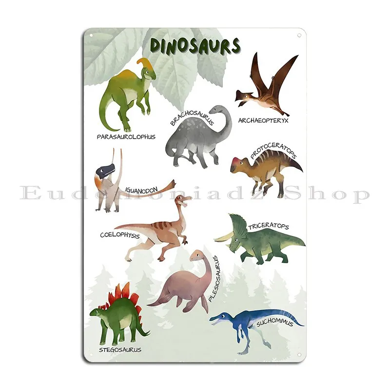 Dino Discovery Educational Dinosaur Poster For Kids Metal Signs Wall Decor Kitchen Printing Plaques Wall Decor Tin Sign Poster