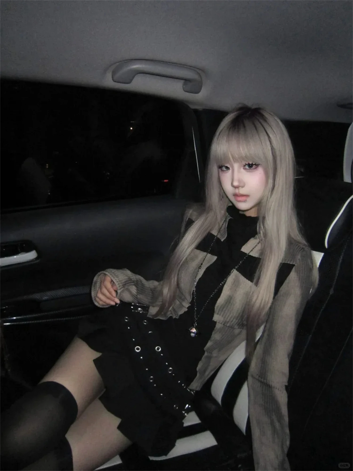 Y2K Gothic Fake Two Piece Cross Patchwork Ribbed Knit Zip Up Jacket Women Slim Fit Long Sleeve Grunge Fall Winter Top